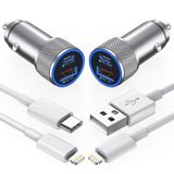 Carregador De Carro Para Iphone Trimdish 38w De Porta Dupla Usb C+qc3.0 Cinza
