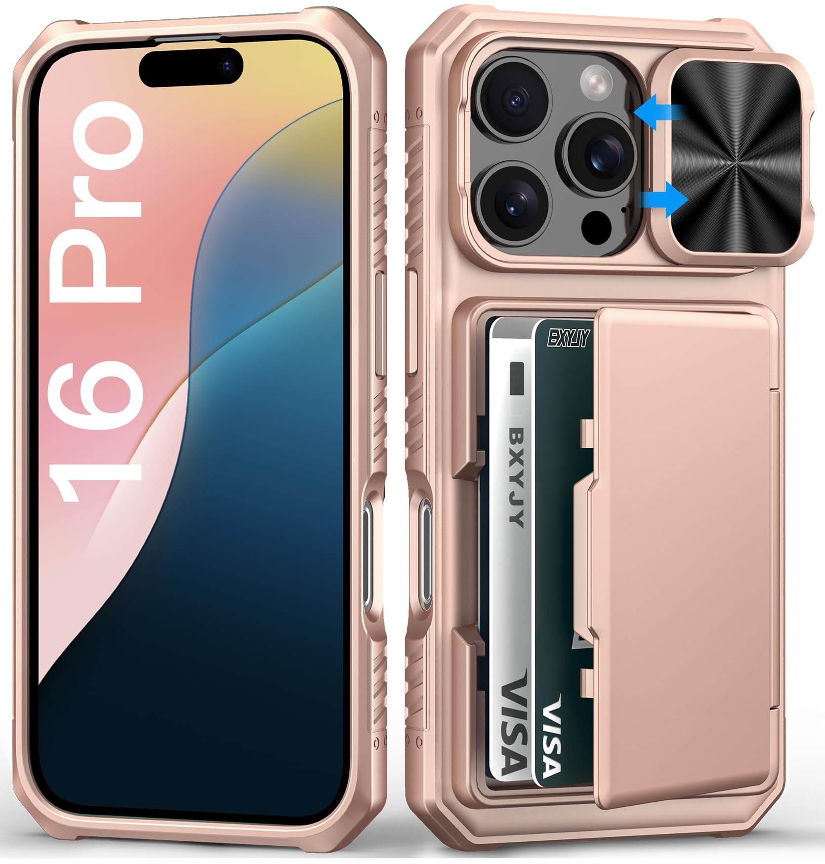 Capa De Telefone Bxyjy Para Iphone 16 Pro, Carteira Com Porta-cartões Rosa