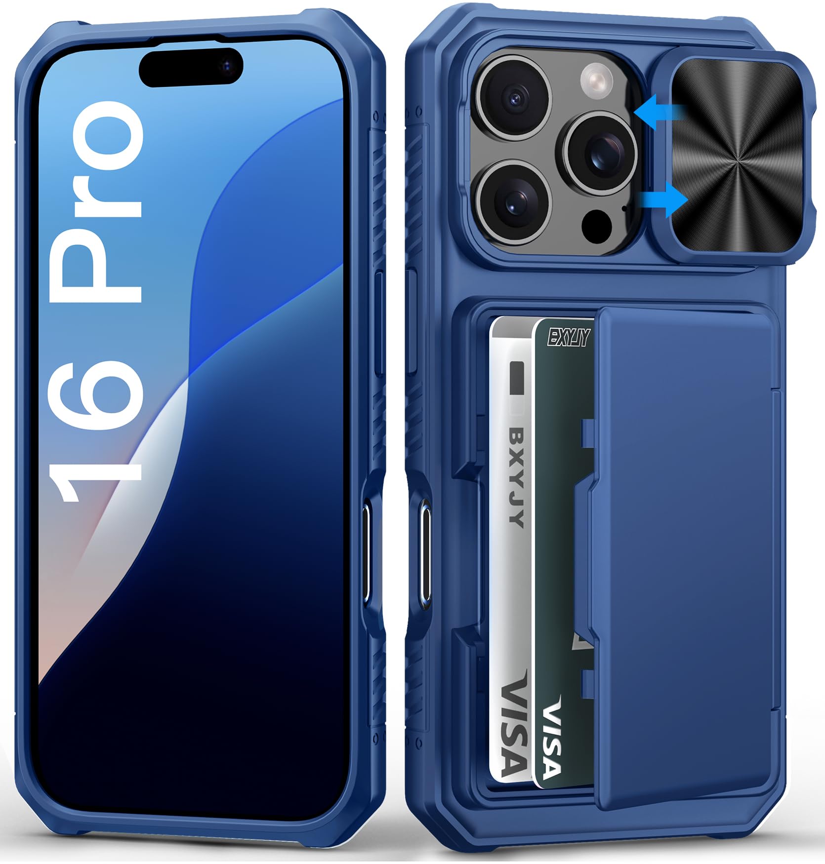 Capa De Telefone Bxyjy Para Iphone 16 Pro Com Suporte De Cartão Azul