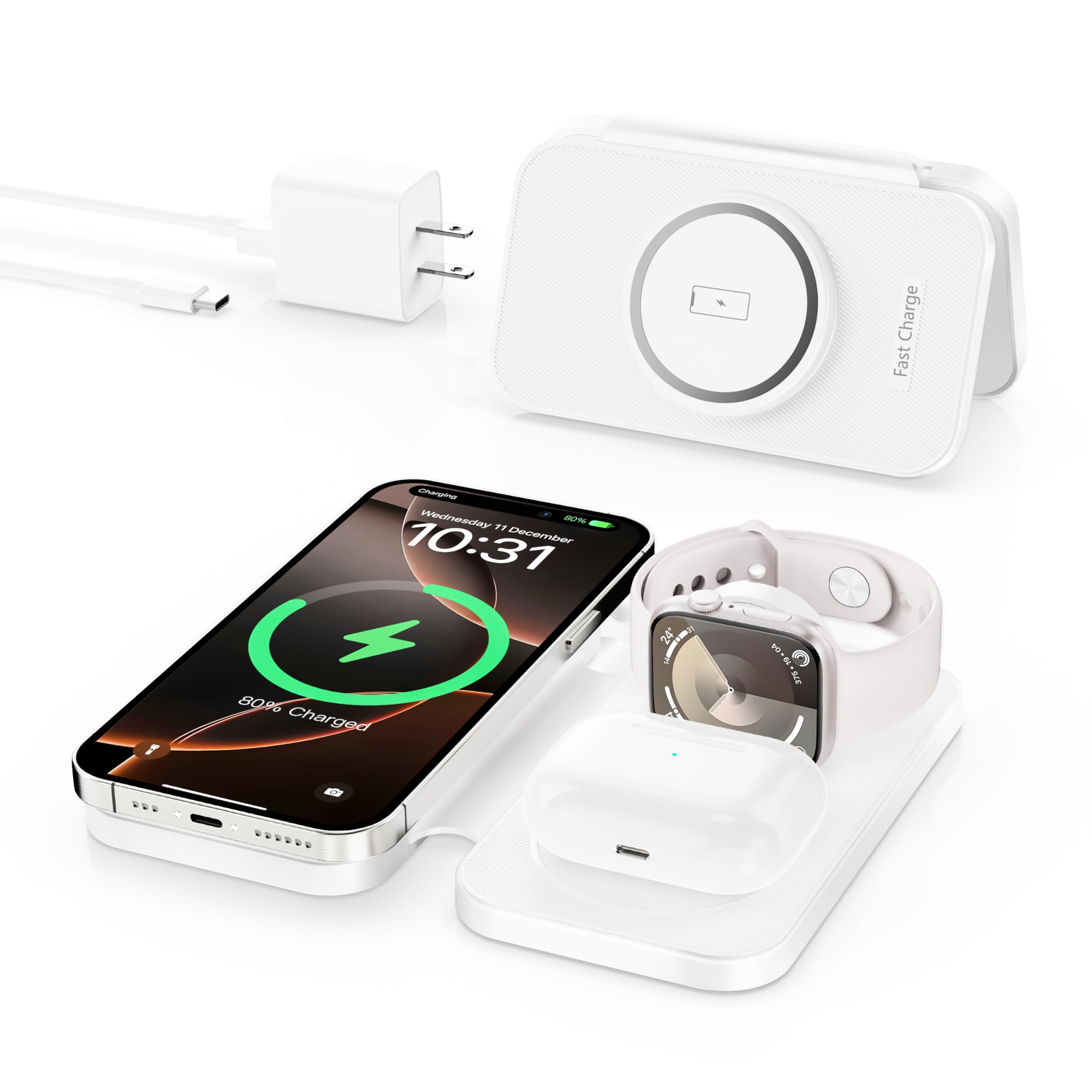 Carregador Sem Fio Rynd 2025 Para Iphone 3 Em 1 Com Estojo De Viagem