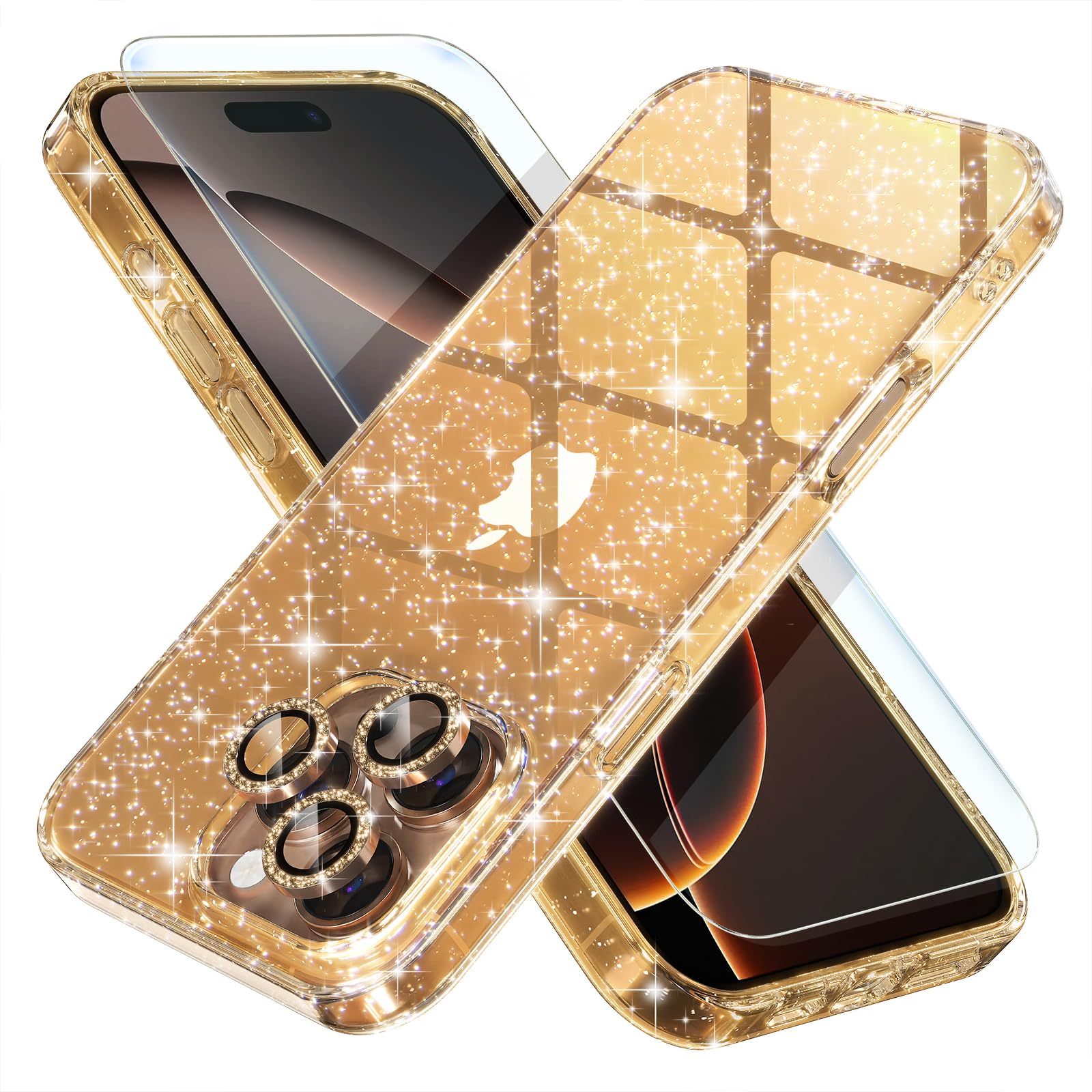 Capa De Telefone Choiche Compatível Com Iphone 16 Pro Max Glitter Gold