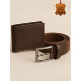 Kit Masculino Fasolo Carteira Fina E Cinto Couro Cafe 110