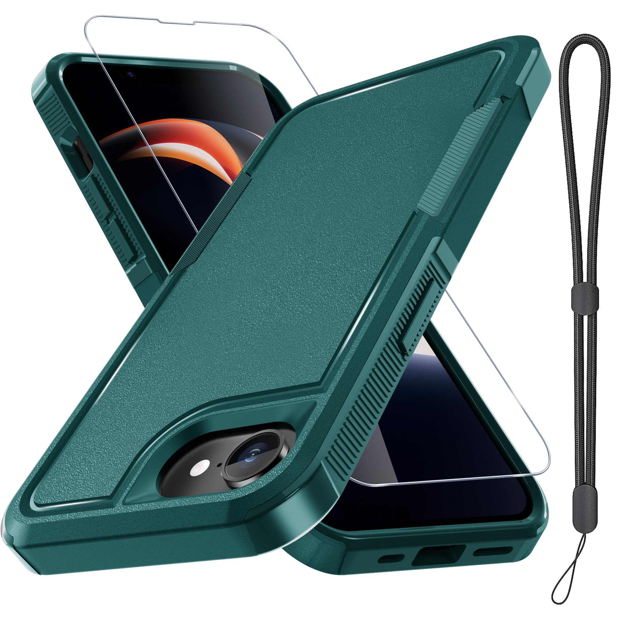 Capa De Telefone Rmocr Para Iphone 16e Com Protetor De Tela Verde Escuro