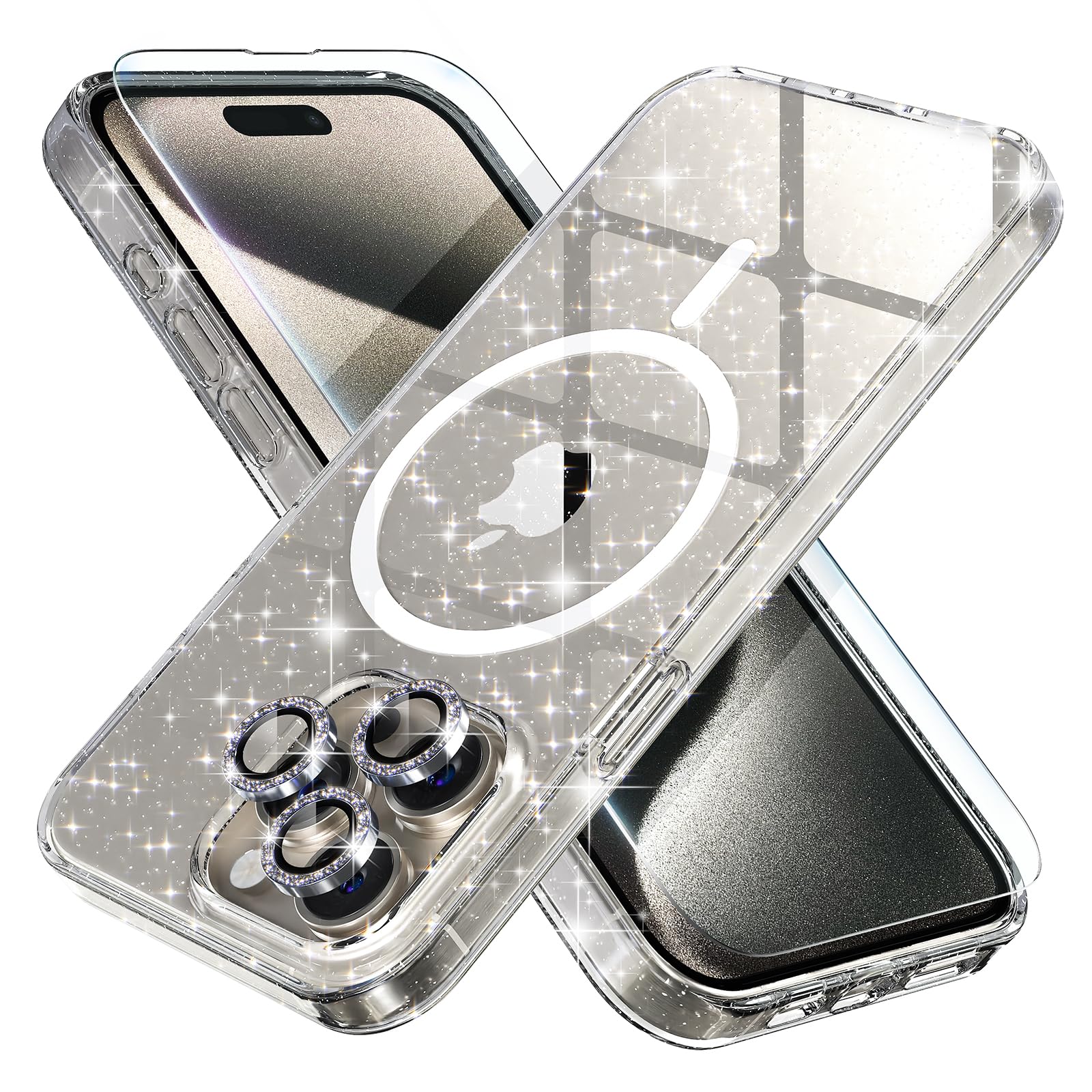 Escolha De Capa Para Iphone 15 Pro Max Magnetic Glitter Clear