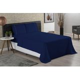 Jogo De Cama King 3 Peças 400f Marinho Lençol De Cima