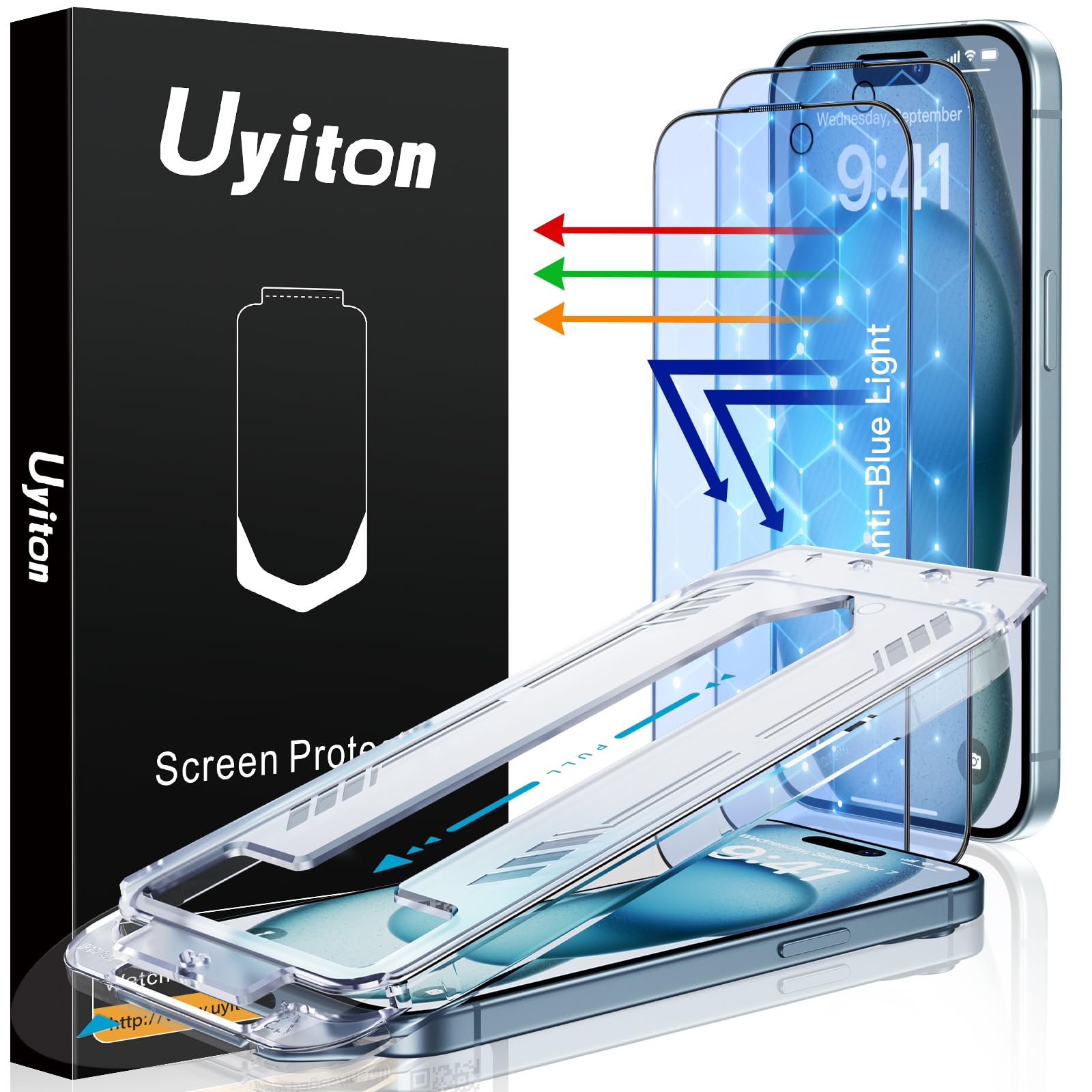 Protetor De Tela Uyiton Anti-blue Light Para Iphone 15, Pacote Com 2