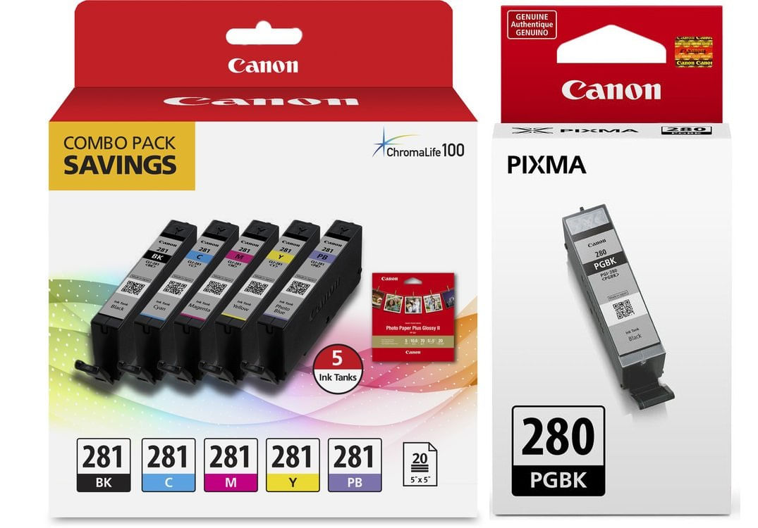 Pacote Combinado De Cartuchos De Tinta Canon Cli-281 De 5 Cores Com Papel Fotográfico 5 X 5