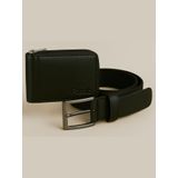 Kit Masculino Fasolo Carteira Zíper E Cinto Couro Preto 100
