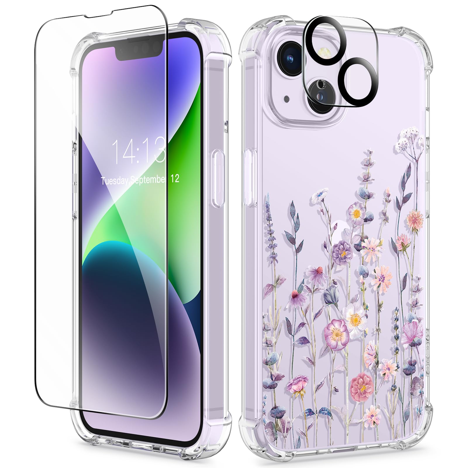 Capa De Telefone Gviewin Para Iphone 14 Plus Floral Com Protetor