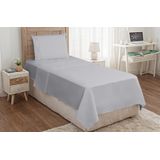 Jogo De Lençol Solteiro 3p Algodão Com Lençol De Cima Cinza