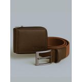 Kit Masculino Fasolo Carteira Zíper E Cinto Couro Cafe 85