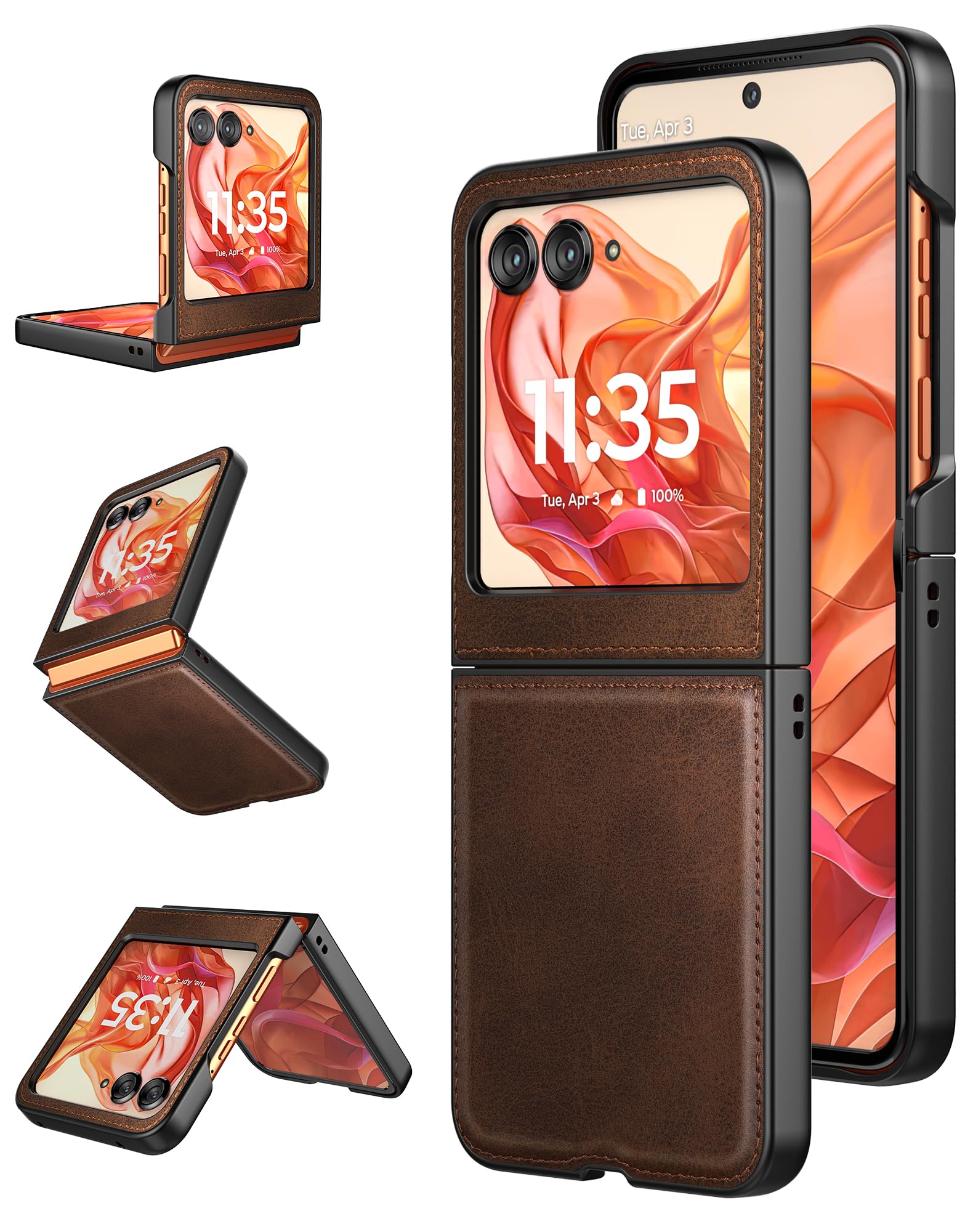 Capa De Telefone Foluu Para Motorola Razr 2024 Em Couro E Pc Marrom