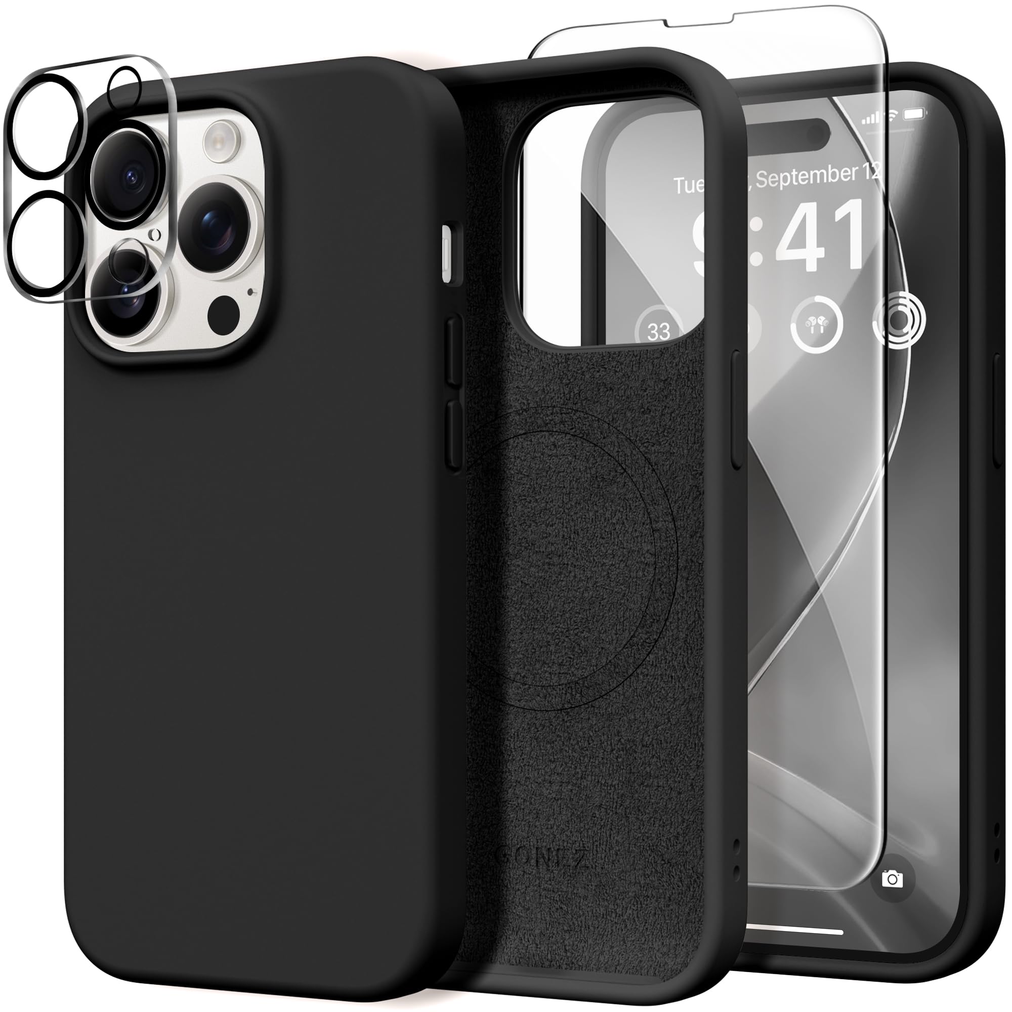 Capa De Telefone Gonez Para Iphone 14 Pro Com Protetor De Tela Preto