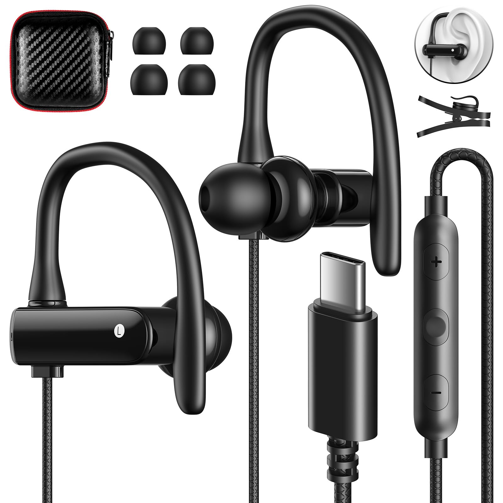 Fones De Ouvido Usb C Askubsku Over Ear Hooks Para Iphone E Samsung