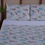 Jogo De Cama Casal 4 Peças 400f Lençol De Cima Flores Azuis