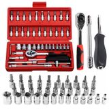 Maleta De Ferramentas Com Chave Catraca Kit Soquete Fenda Phillips Pozidrive Extensores 46 Em 1
