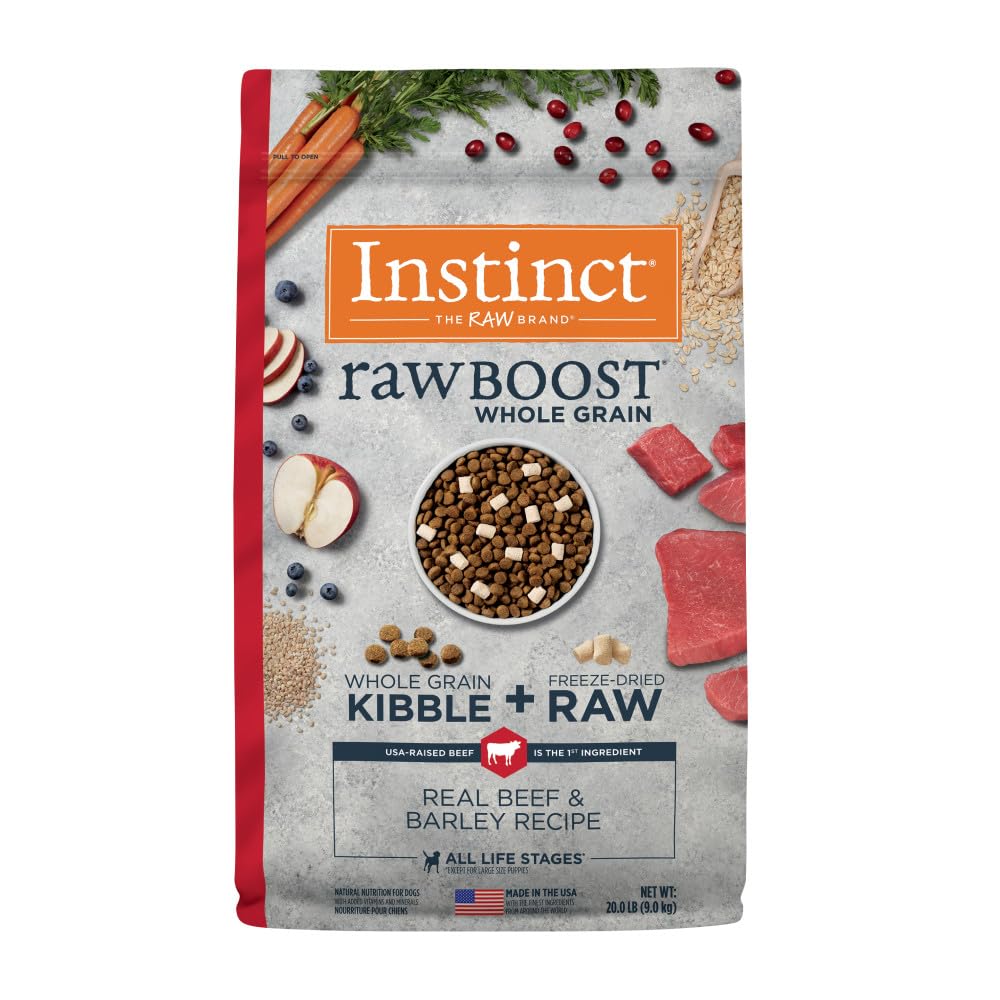 Dog Food Instinct Raw Boost De Grãos Inteiros De Carne Bovina E Cevada 9 Kg