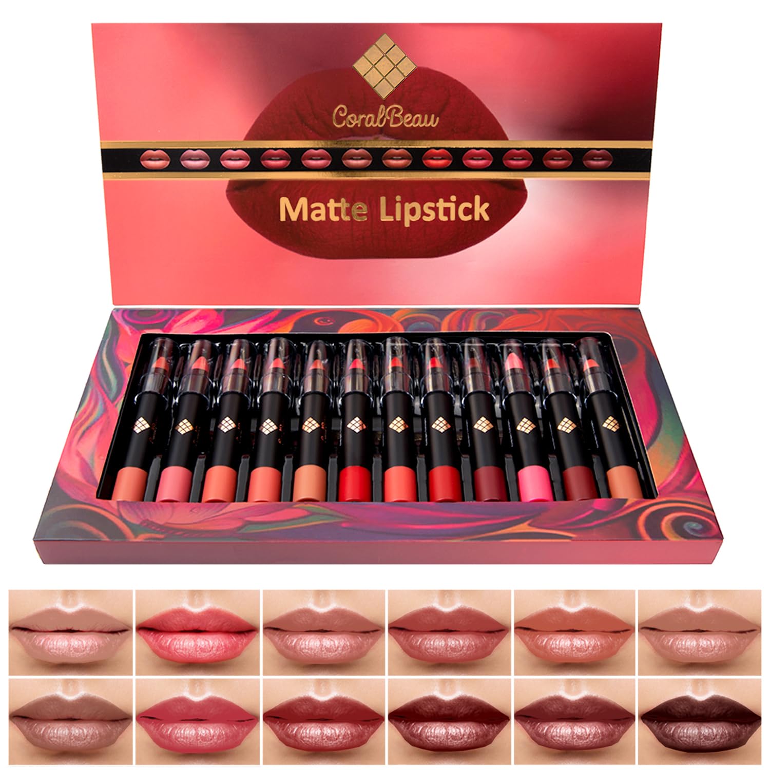 Conjunto De Maquiagem Coralbeau Matte Lipstick De 12 Peças Com Cosméticos