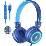 Fones De Ouvido Konnao Kids Usb Tipo C Com Luzes Led 85db/94db Azuis