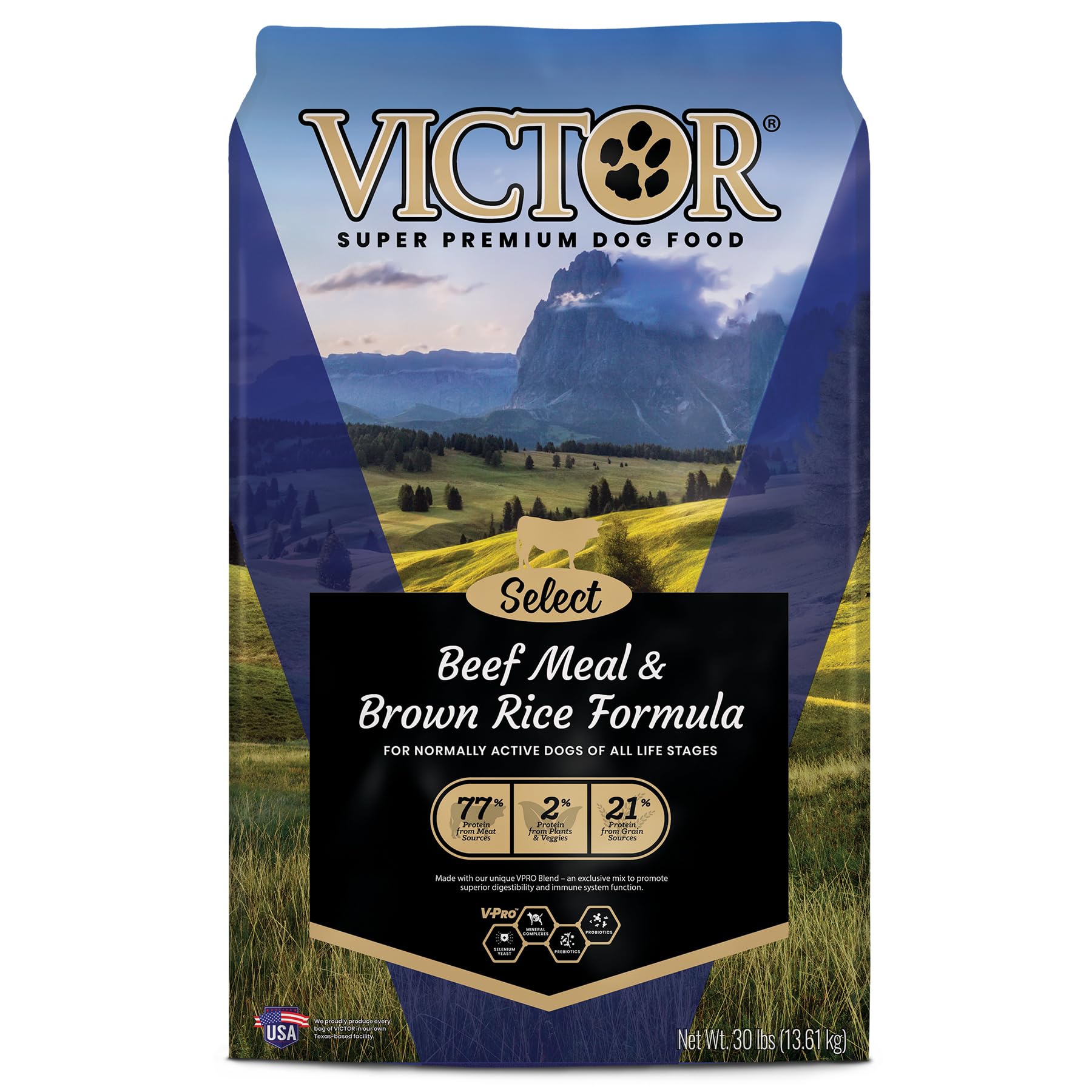 Comida Para Cães Victor Super Premium Select Beef &amp; Brown Rice 13,6 Kg