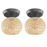 2 Luminária Fibra Natural Bambu Artesanal Plafon Boho Nat97