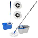 Mop Balde Esfregão Giratório Com Alça + 2 Refis - Limpeza Prática E Eficiente
