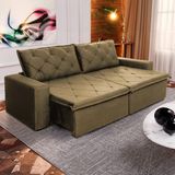 Sofá Cama Bangkok Sem Caixa 2,30m Retrátil E Reclinável Com Molas Velut Bege- King House