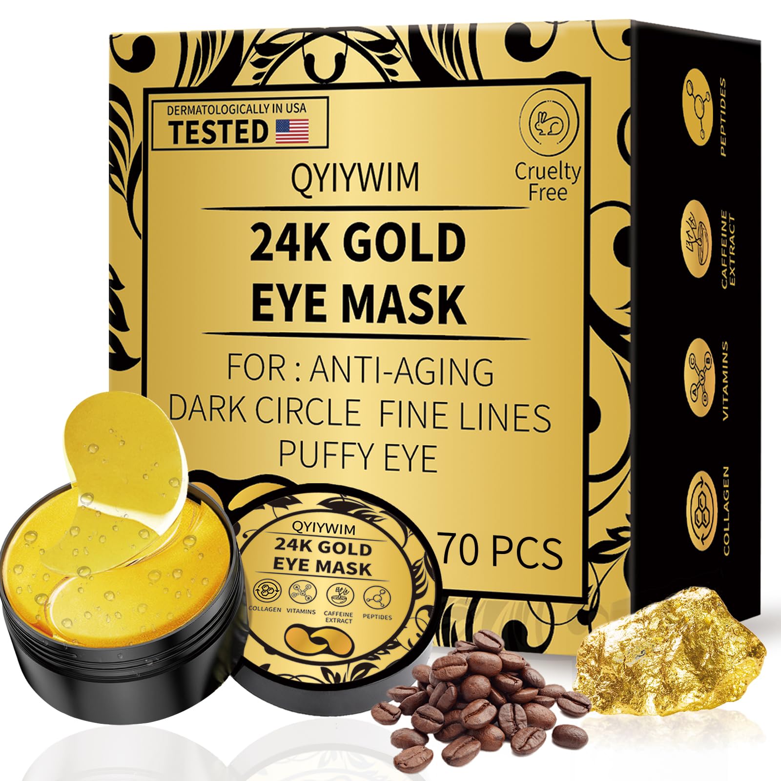 Tapa-olhos Qyiywim 24k Gold 70 Unidades Para Tratamento De Olhos Inchados