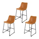 Kit 3 Banquetas Média Com Encosto Estofado Para Cozinha Americana Area Gourmet Bistrô Luxo Munich Vintage Caramelo