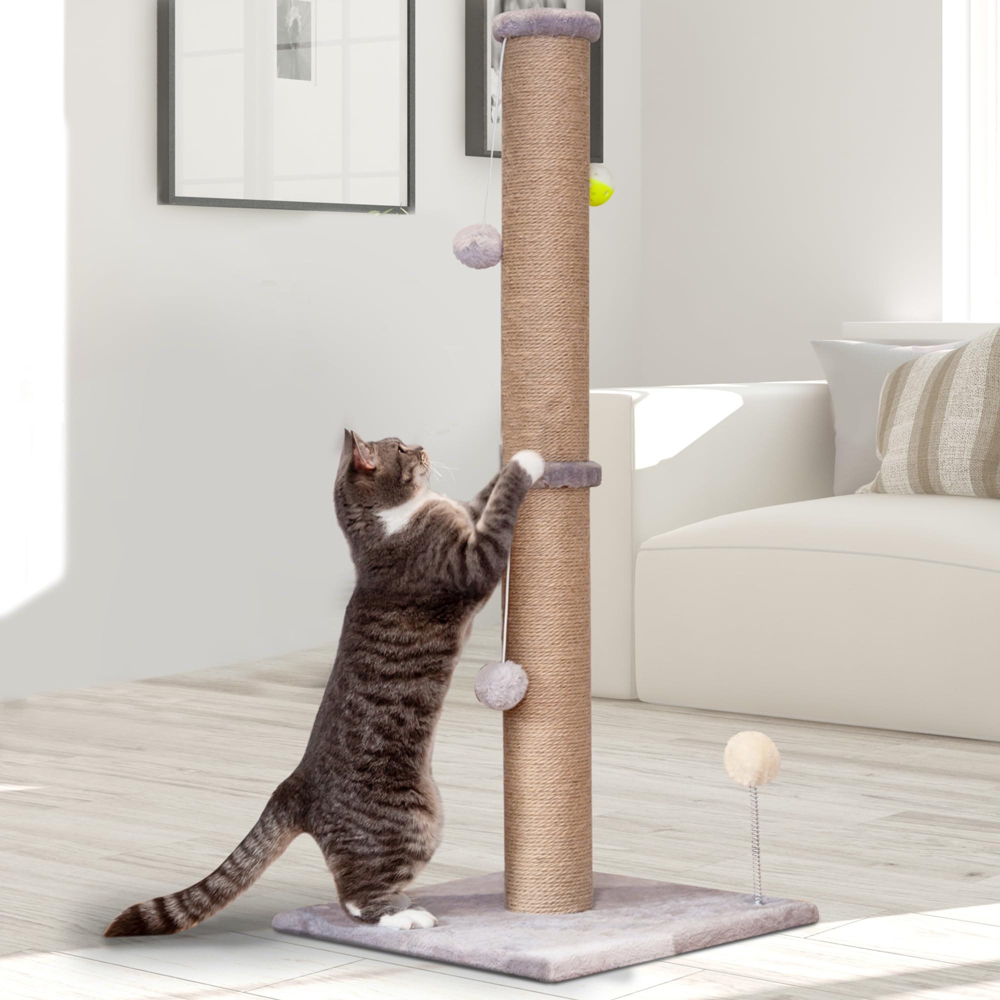 Cat Scratching Post Peluomoz Tall 91 Cm Com Corda De Sisal Cinza