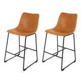 Kit 2 Banquetas Média Com Encosto Estofado Para Cozinha Americana Area Gourmet Bistrô Luxo Munich Vintage Caramelo
