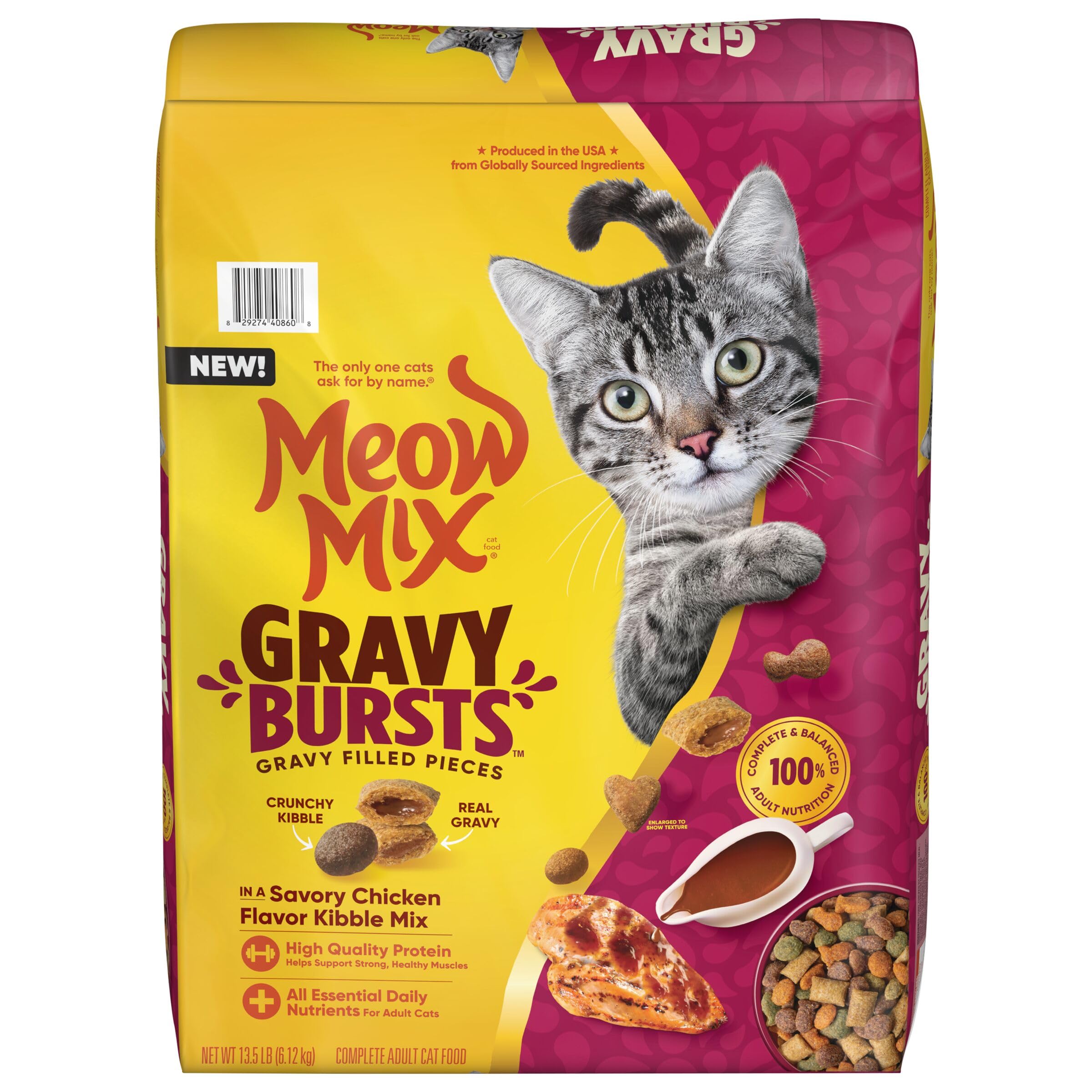 Cat Food Meow Mix Gravy Bursts Savory Chicken Saco De 6,12 Kg