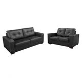 Conjunto Sofá De Couro Punto 3 Lugares Preto Pigmentado - Mempra