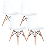 Conjunto 4 Cadeiras Eiffel Moderna Pé Palito Branca Base Madeira