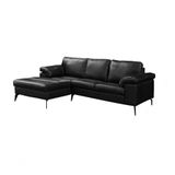 Sofá De Couro Asti 2 Lugares Com Chaise Esquerda Preto Pigmentado - Mempra Design