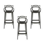 Conjunto 3 Banqueta Allegra Alta Master Empilhavel Preta Cozinha Americana Balcão Polipropileno
