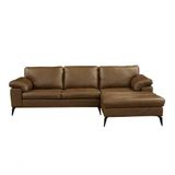 Sofá De Couro Asti 3 Lugares Com Chaise Direita Marrom Bicolor - Mempra Design