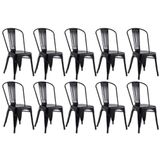Kit 10 Cadeiras Iron Tolix Ferro Reforçado Empilhavel Industrial Preto Semi Brilho