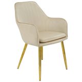 Cadeira Poltrona Lines Base Dourada Recepção Sala Decorativa Suede - Bege