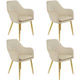 Kit 4 Cadeiras Poltrona Lines Base Dourada Recepção Sala Decorativa Suede - Bege