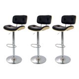 Kit 3 Banquetas Altas Estofada Grife De Luxo Giratória Para Cozinha Americana Bar Balcão Bancada Ilha Lux Madeira Wood