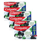 Kit 3 Pack Creme Dental Colgate Natural Extracts Carvão Ativado E Menta 90g