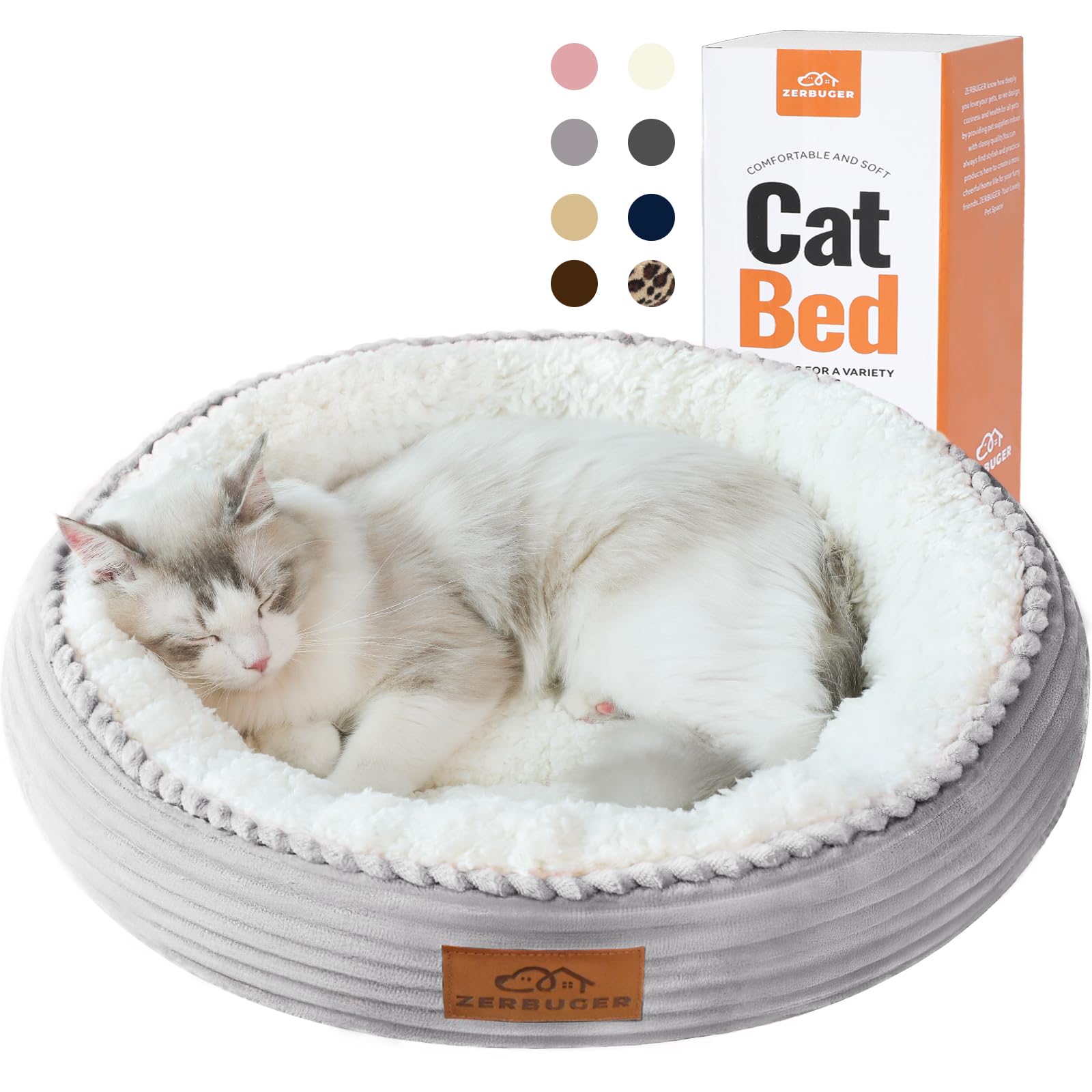 Cat Bed Zerbuger Lavável, Rosquinha Redonda De 50 Cm, Cinza Claro