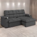 Sofá 3 Lugares Luizzi Besthouse Liverpool Slim Com Assento Retrátil E Reclinável, Revestido Em Suede - 210cm De Largura
