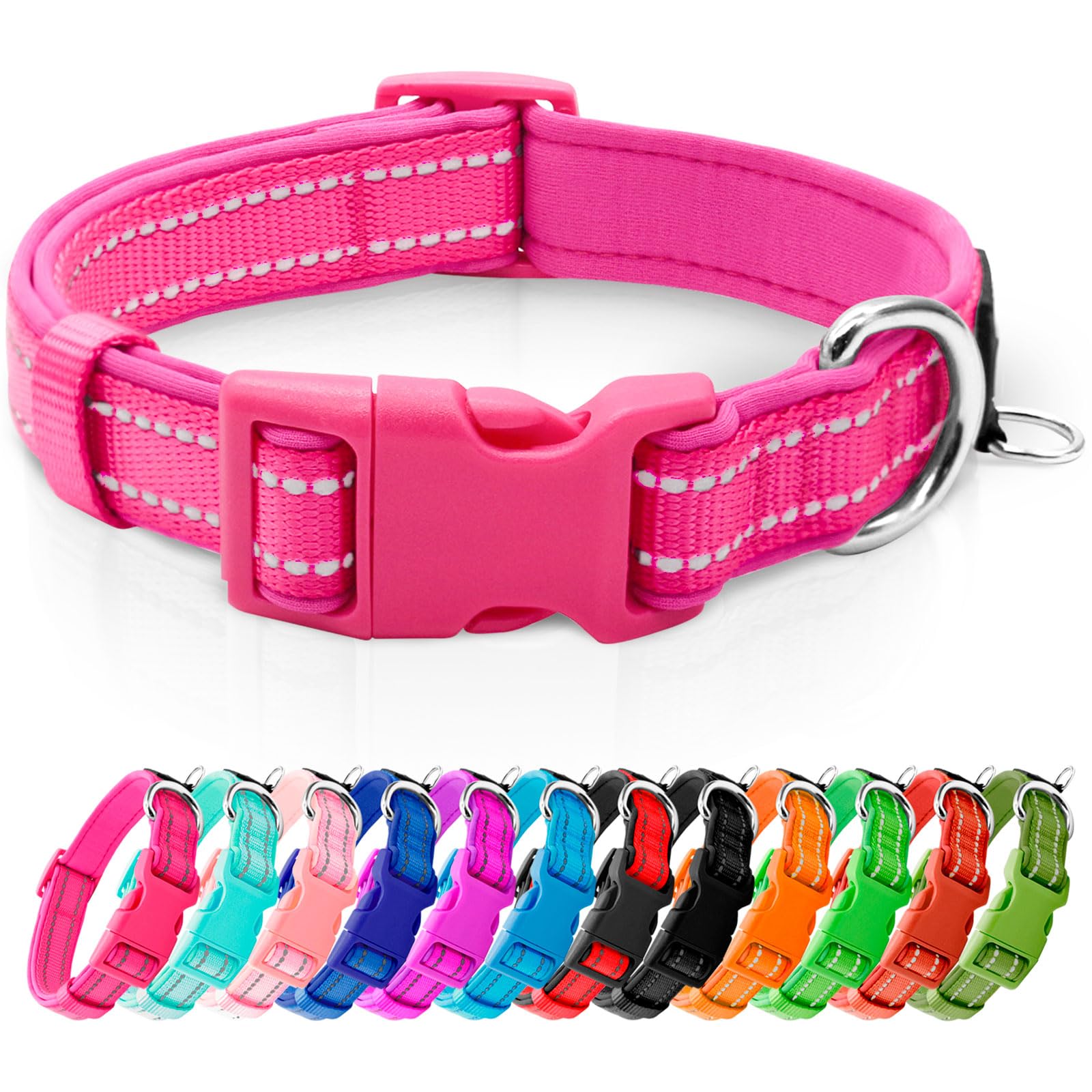Coleira De Neoprene Refletiva Azuza Acolchoada Para Cães Médios