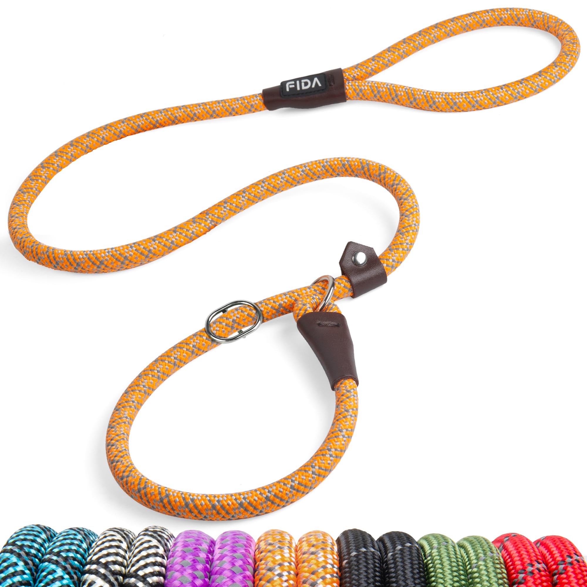 Slip Leads Para Cães Fida Heavy Duty Nylon Rope Leash Orange