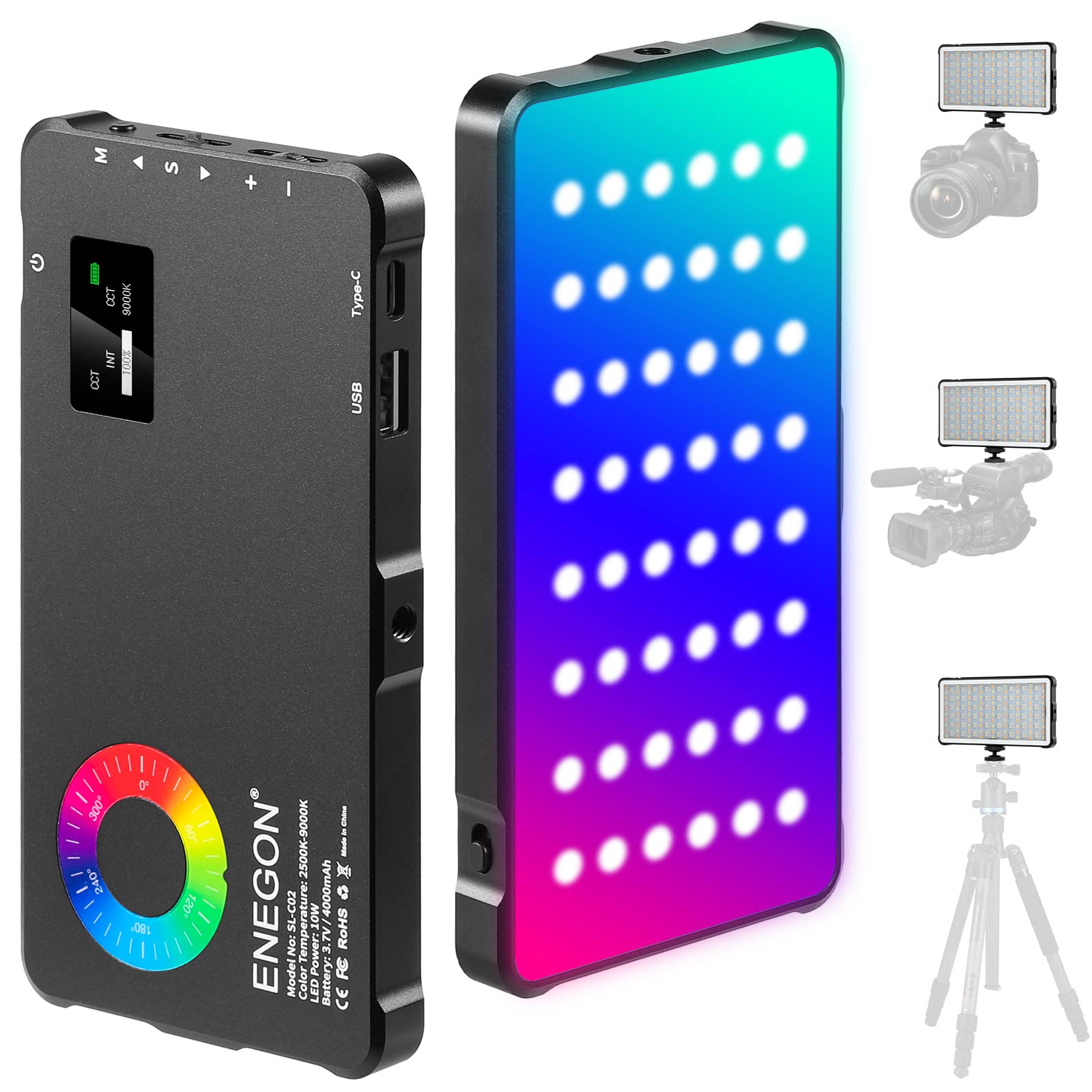 Luz De Vídeo Led Enegon Rgb 2500-9000k Com Bateria De 4000mah