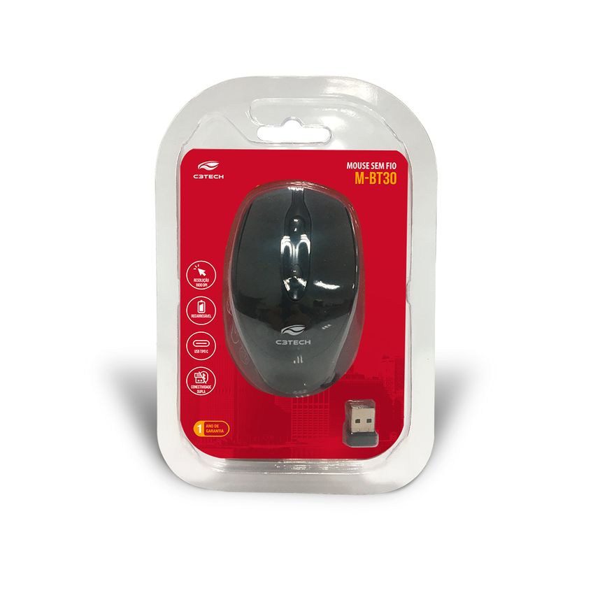 Mouse Sem Fio C3tech M-bt30bk Recarregável Dual Mode Bluetooth E 2.4ghz - Preto - imagem 3