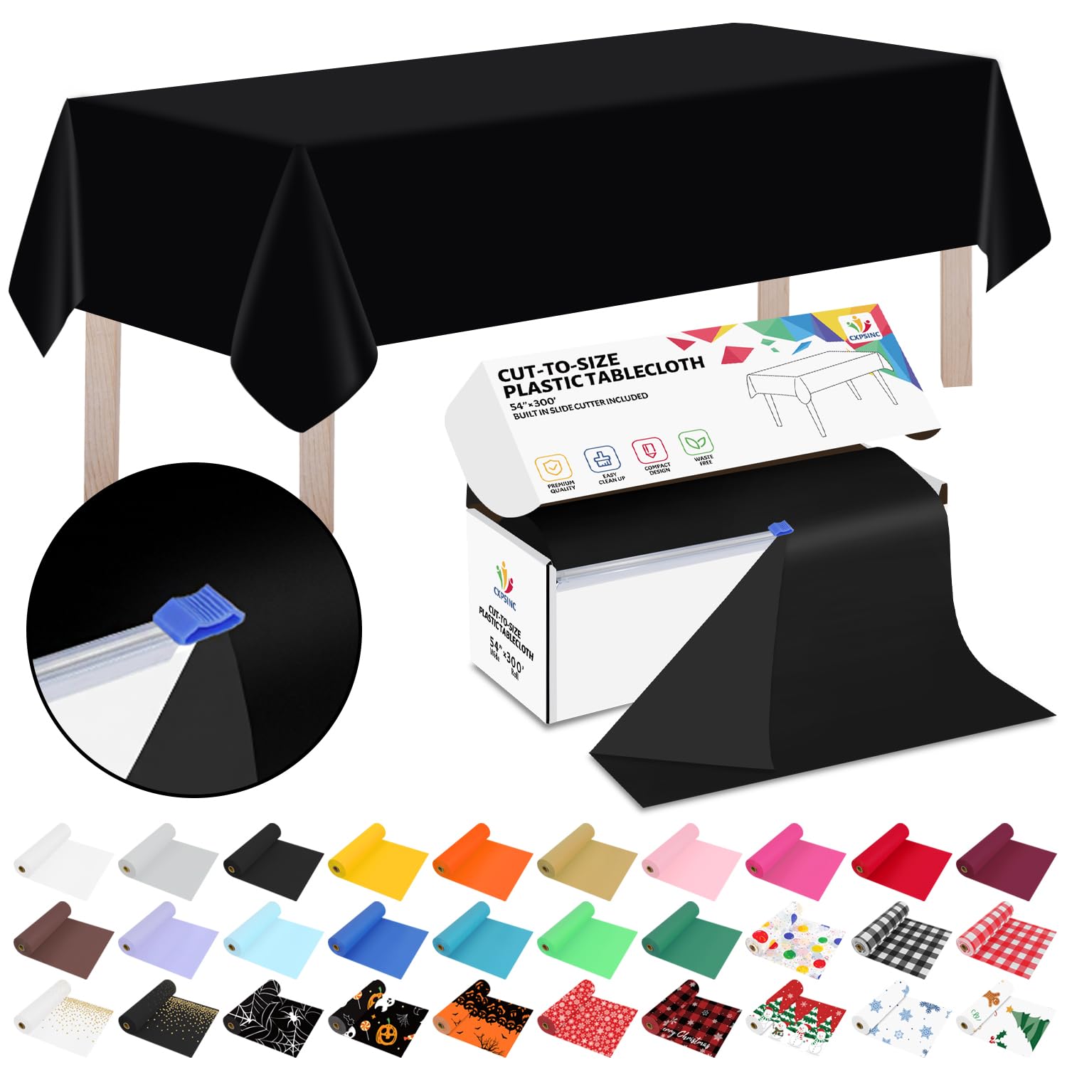 Rolo De Cobertura De Mesa De Plástico Cxpsinc 54 Polegadas X 300 Pés Preto