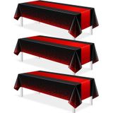 Toalha De Mesa De Festa Mashan Preta/vermelha De Plástico 137x274cm (3 Unidades)